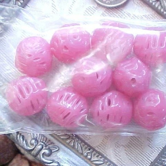 10 Vintage Bubblegum Opal Pink Netted Lace Czech Handmade Lampwork Beads 14mm - Picture 4 of 6